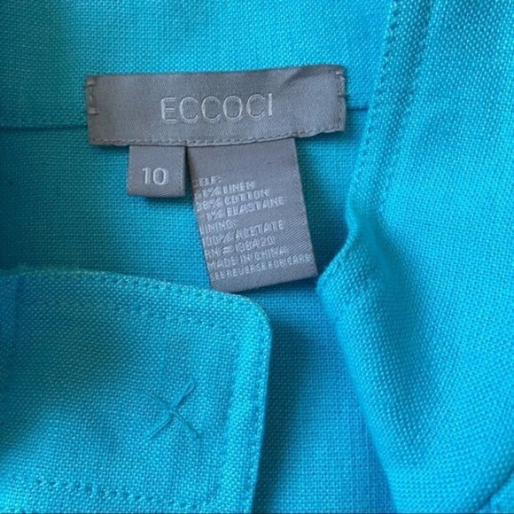 Eccoci Y2K Linen Cotton Blazer Jacket paramilitary cropped sky blue zip up M - Picture 8 of 15